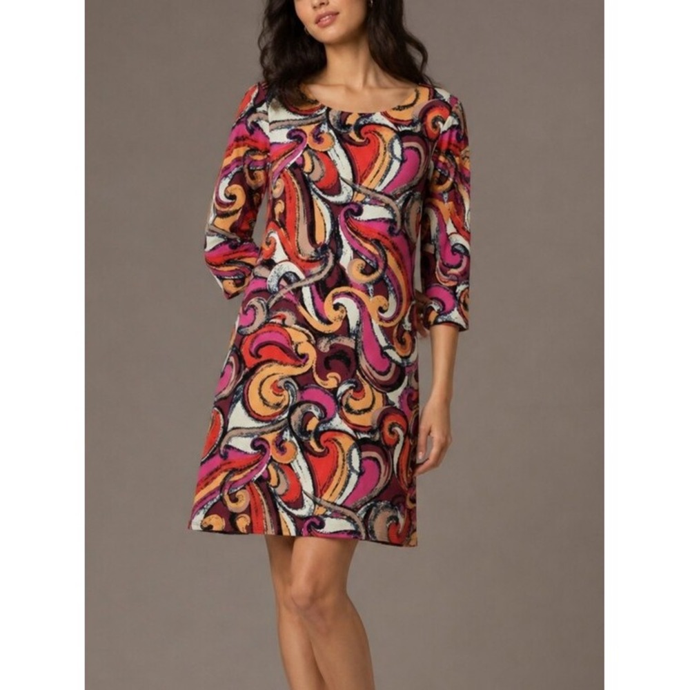 Anthropologie Maeve‎ Flavia Swirl Print Shift Dress 3/4 SIeeve Mini Size Small8
